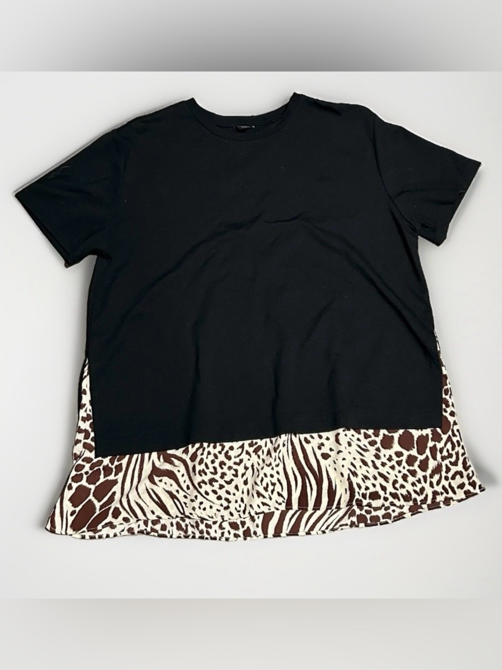 Ann Taylor Black Leopard Trim Top XL